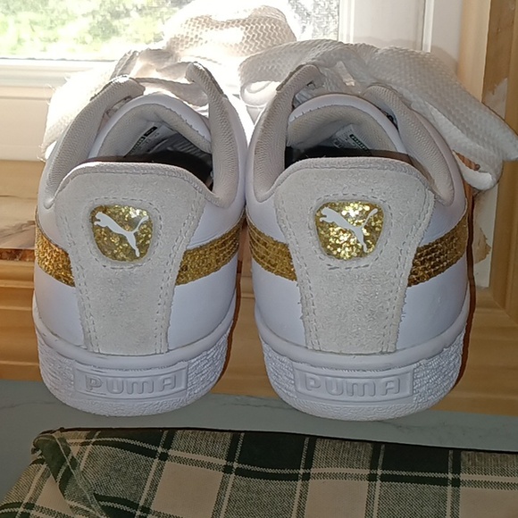 Clean! Leather PUMA Gold Glitter Women's Size 8.5 Sneakers Shoes - Picture 4 of 7